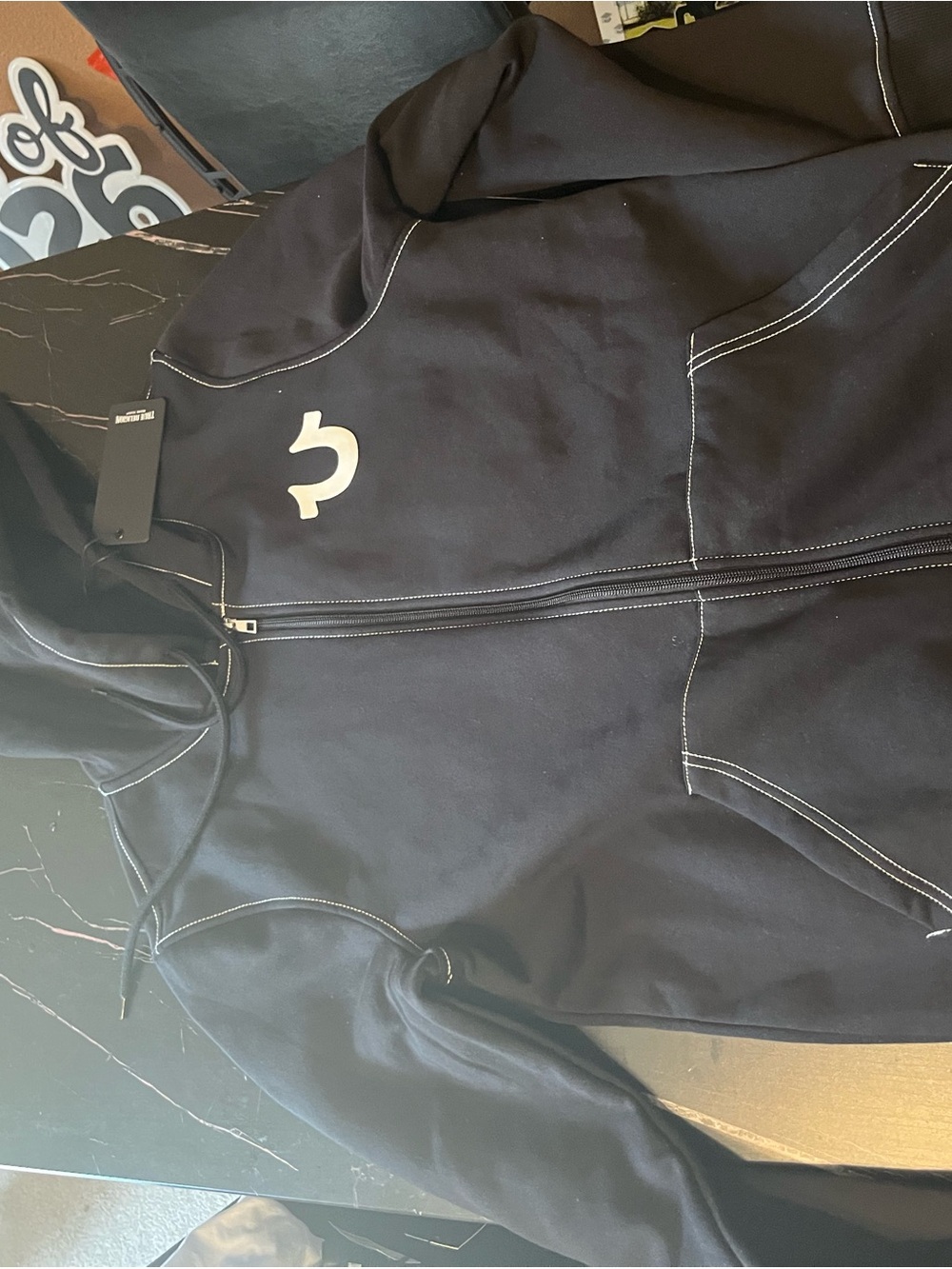 True Religion Black Full-Zip Hoodie with White Logo